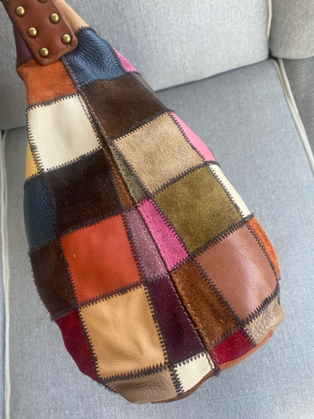 RARE Lucky Brand "Ugly Betty" Patchwork Leather Suede Hobo Bag Y2K Boho Vtg - Picture 6 of 13